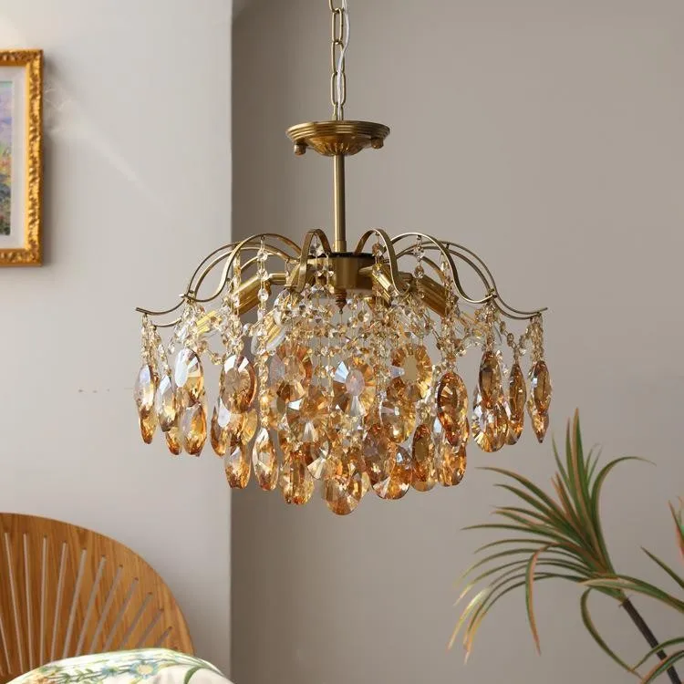 light luxury romantic living room lamp bedroom study dendritic pure copper crystal chandelier American retro atmospheric