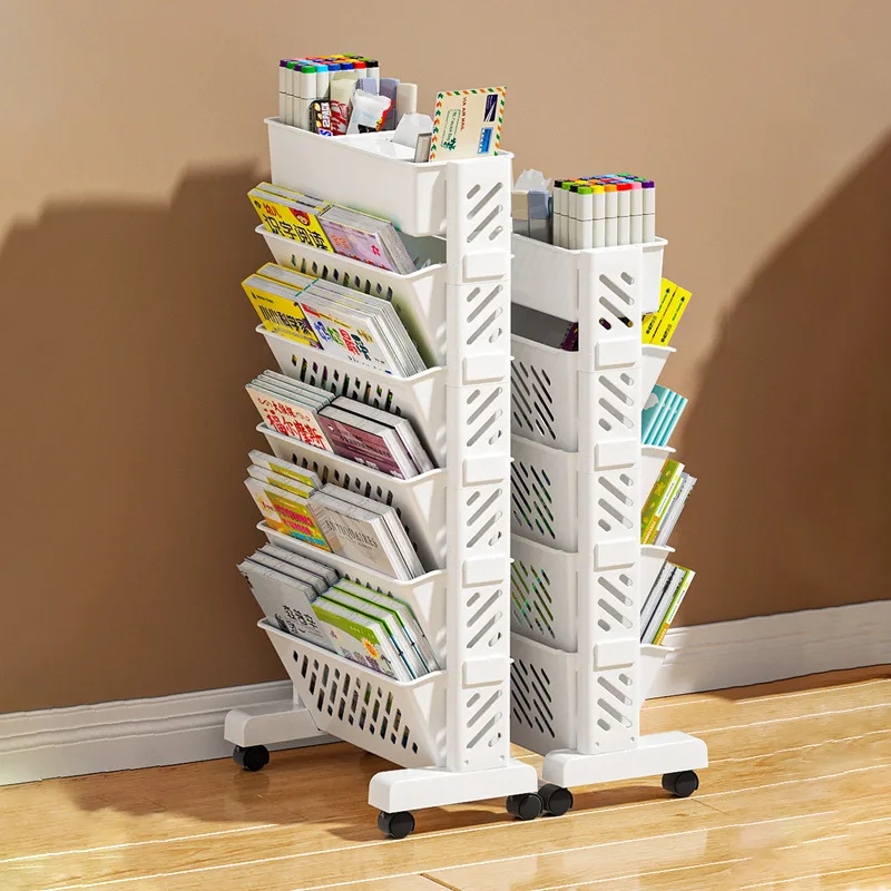 Simple Storage Movable Bookshelf and Multi-layer Desk Rack Rotating Bookshelf Desk Edge for Simple Storage of Books Newspapers