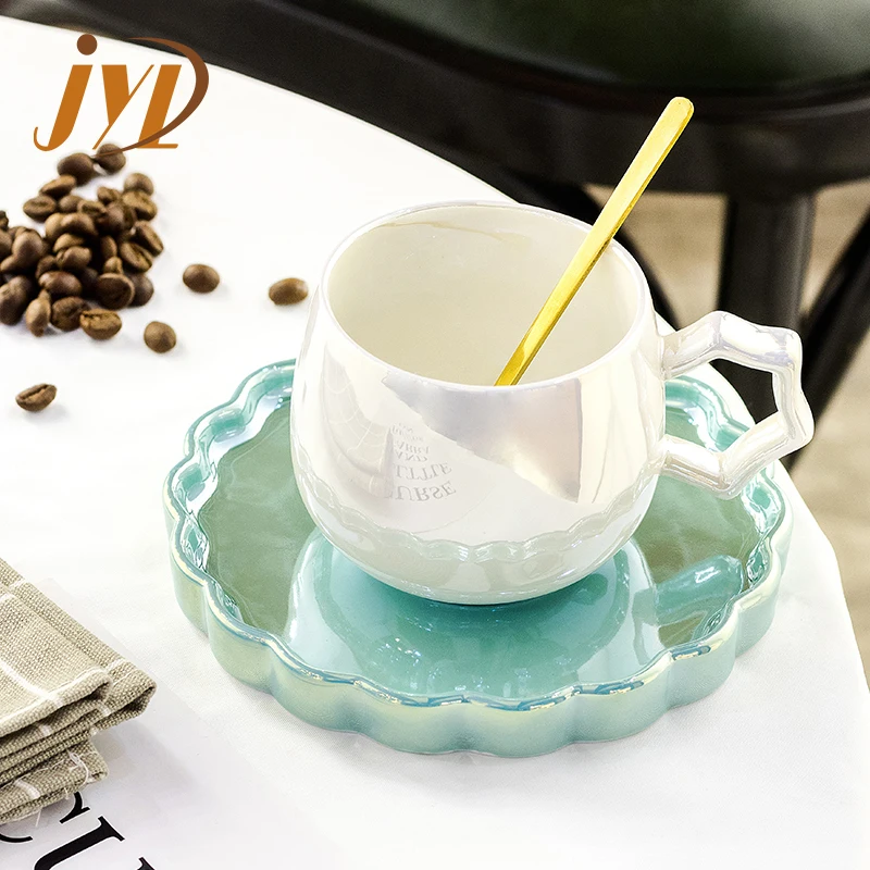 Popular design turkish coffee set glossy ceramic tea coffee cup and saucer set for gift set