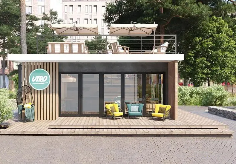 Small container house coffee shop, easy and fast assembly ,practical prefabricated detachable container houses.