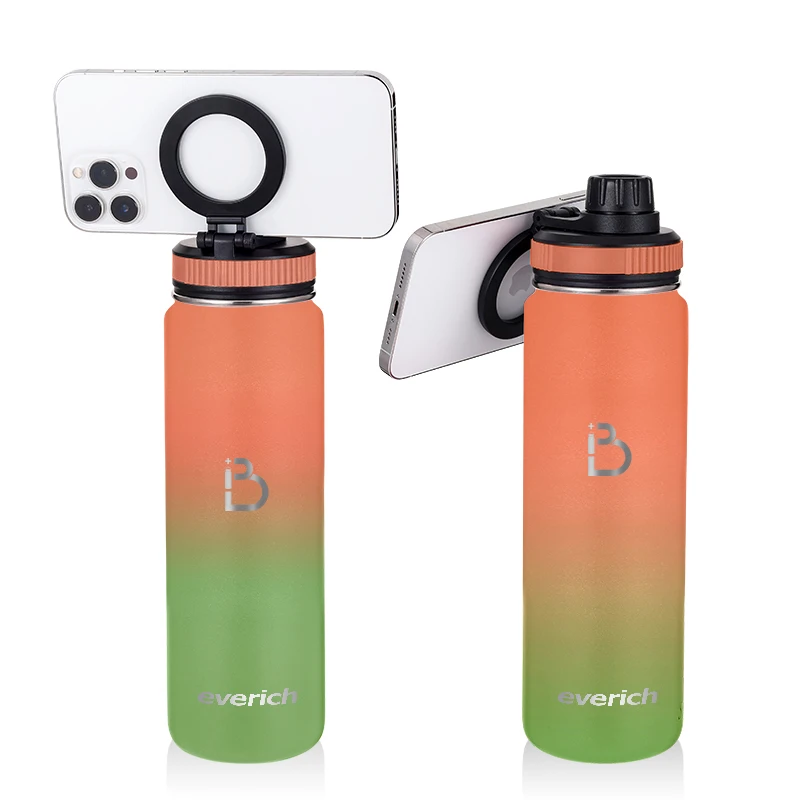 stainless steel water bottle magnet top magnetic tripod water bottle phone stand adjustable magnet top magnetic lid water bottle