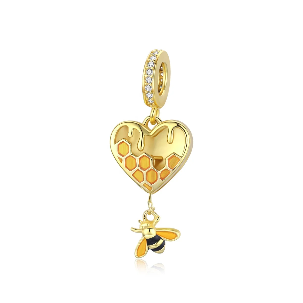 
November new gold plated honeycomb heart bee pendant S925 DIY bracelet charm for lover 