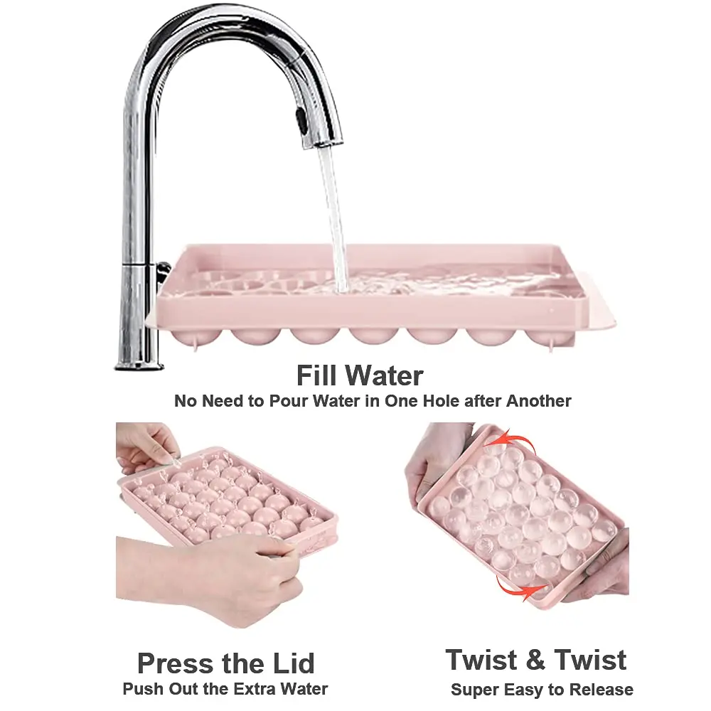 Wholesale Hot Seller BPA Free Plastic Mini Round Ice Ball Maker Mold Ice Cube Tray With Lid and Bin Ice Scoop