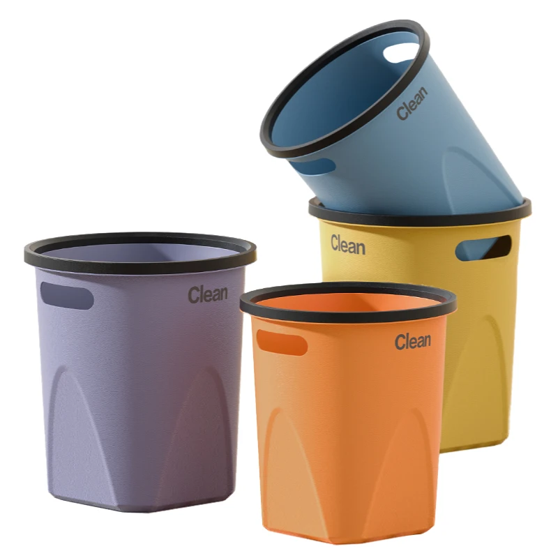 New product 10L plastic round hotel household kitchen garbage can lidless color paper basket with pressure ring