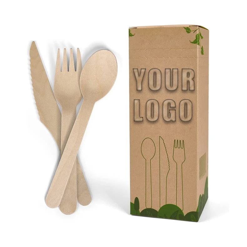 Eco friendly custom disposable small mini honey wooden spoon travel wood  soup salad kids children spoon knife fork cutlery set