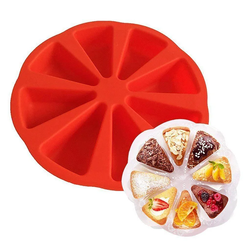 Reusable Silicone Dessert Cake Baking Mould Triangle Cavity Cake Pan 8 Hole Orange Shaped Pizza Pan For Cooking Ovens Microwaves