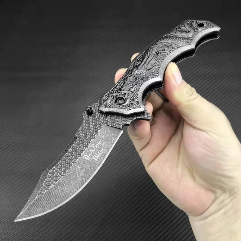 Stone wash relief surface all steel camping outdoor hunting survival folding knife
