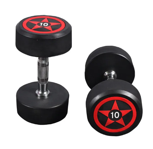 Wholesale rubber coated 20kg barbell cheap weight set pu round handle dumbbell