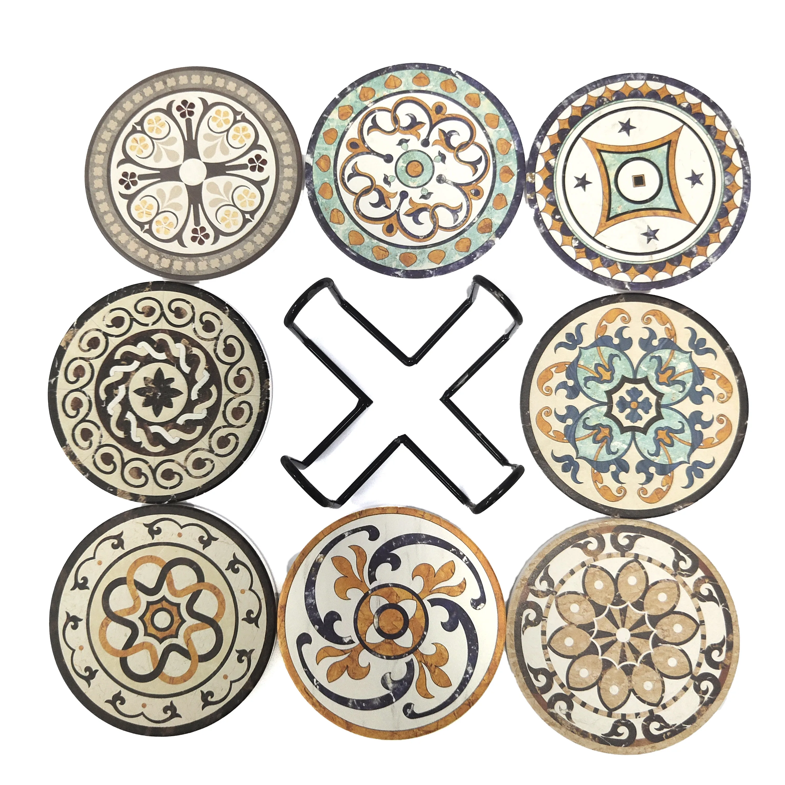 XS ltd. Hot Selling Customized Marble Design Hexagon Round Ceramic Coaters with Cork Ceramic cup holder roller coaster