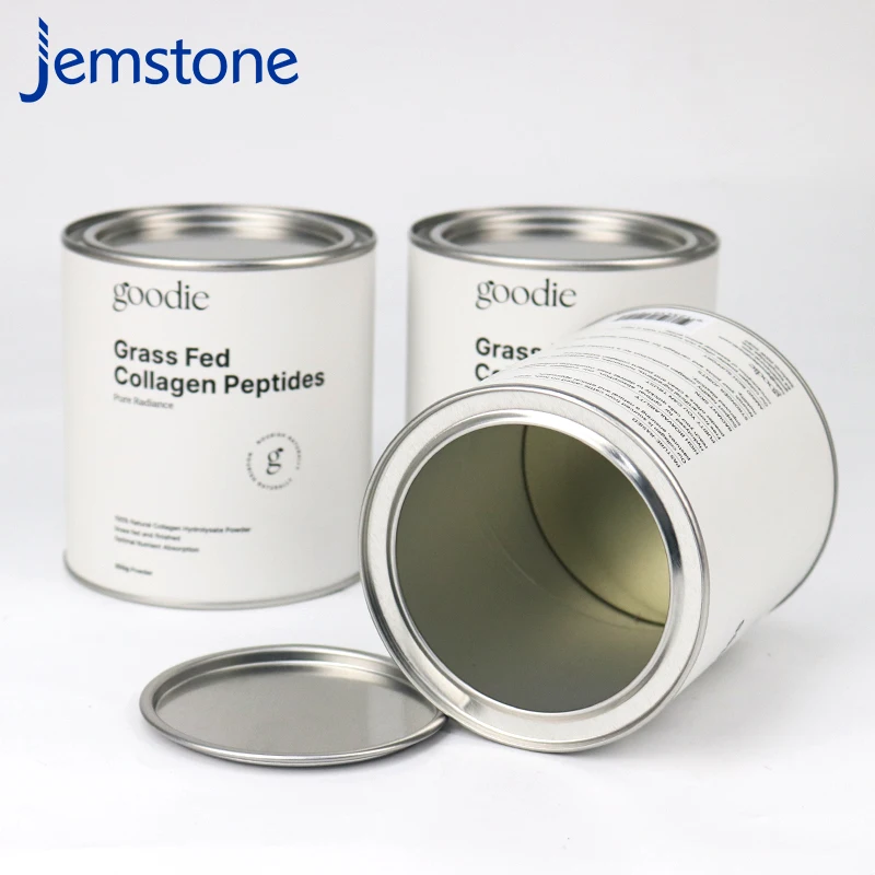 Food Grade Paper Composite Cans Packaging Paper Tube For Collagen Peptides With Metal Lid