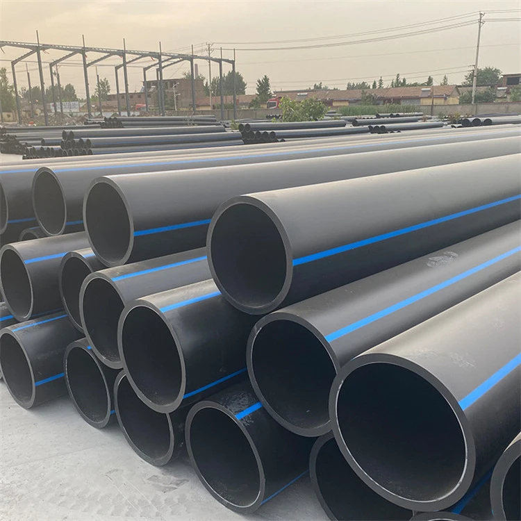 Black with Blue Stripes Plastic PN16 12 inch HDPE Pipe Prices for Underground Drainage Tube