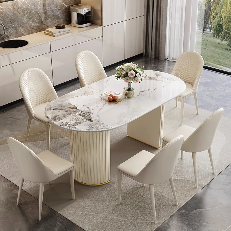 Modern Light Luxury Design Large Rectangular Easy Assembly Sturdy Rock Slabs Desk  for 6 People Dinner Table for Dining Room