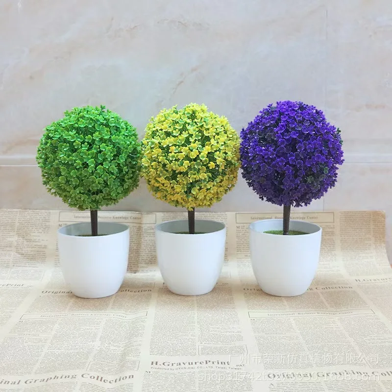 Ball Artificial Green Potted Plants Flower for Indoor Home Room Bedroom Table Decor Garden Wedding Decoration Outdoor Ornament