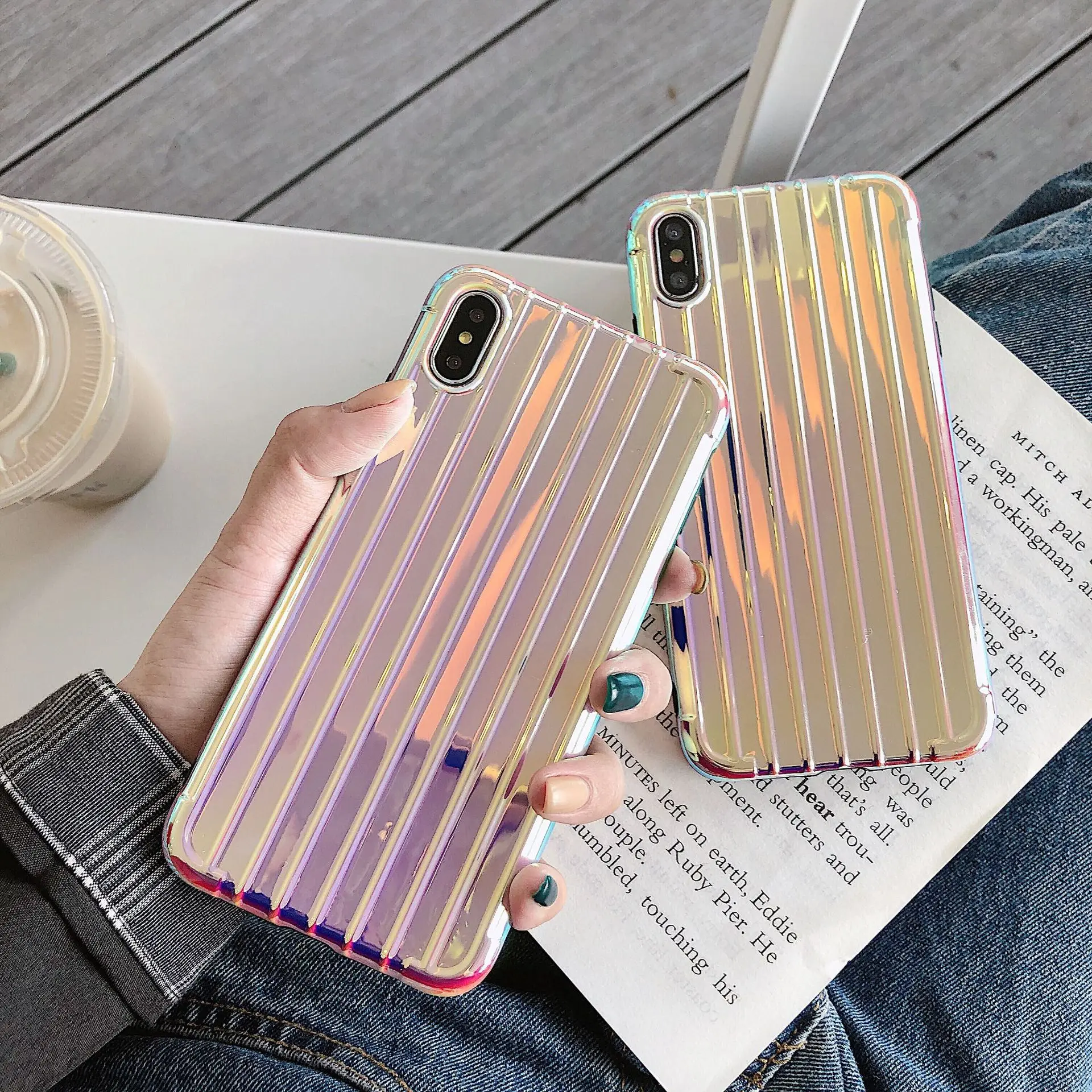 3D полосатый покрытие чемодан чехол для телефона iPhone 6 6s 7 8 Plus роскошный цвета: золотистый серебристый X XR XS Max модная накладка на заднюю