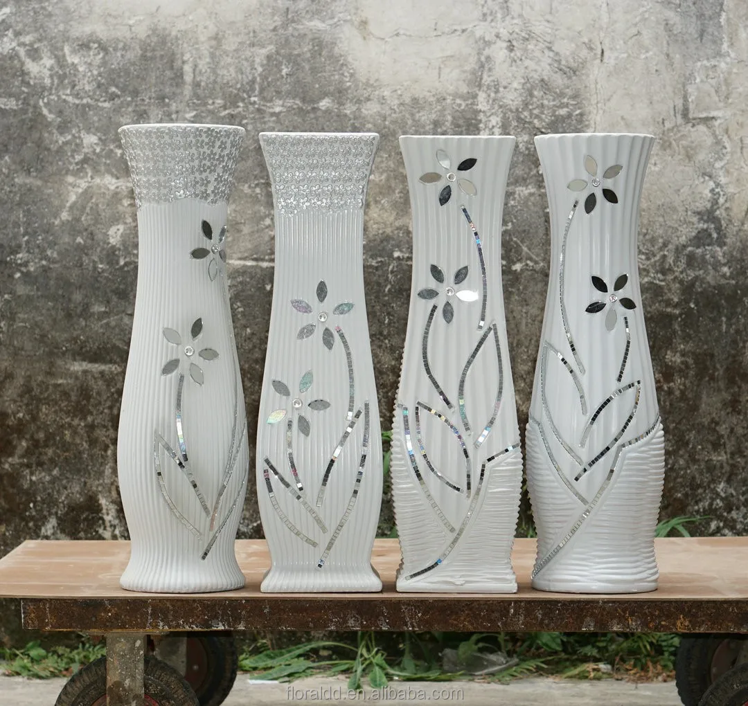 luxury floor ceramic carved flower vase with Pattern embossed chinese porcelain large vase for home decor