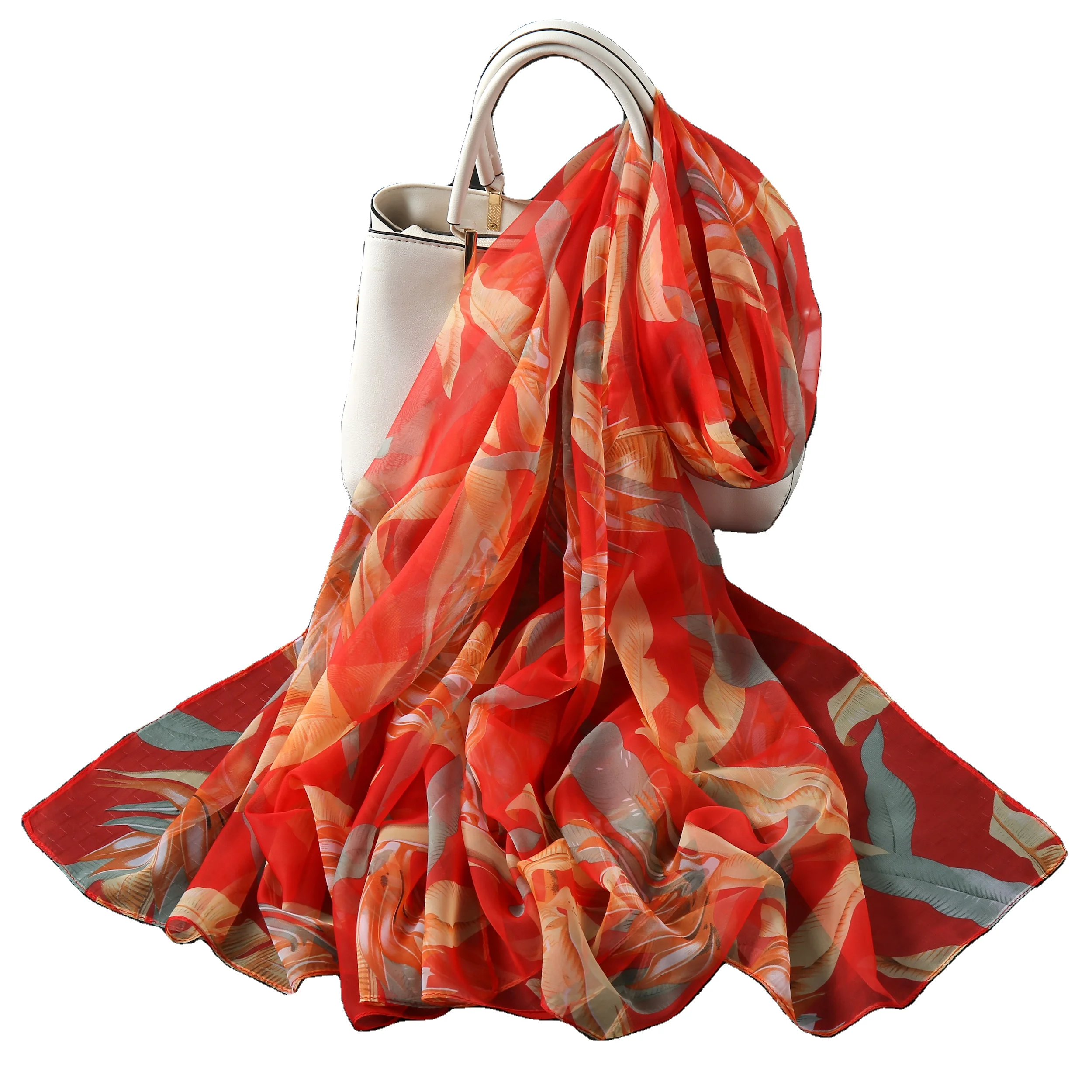 Top Rated Women Long Streliteela Floral Printed Lightweight Sheer Chiffon Scarf Head Hijab Velvet Scarf Hijab Scarf Women