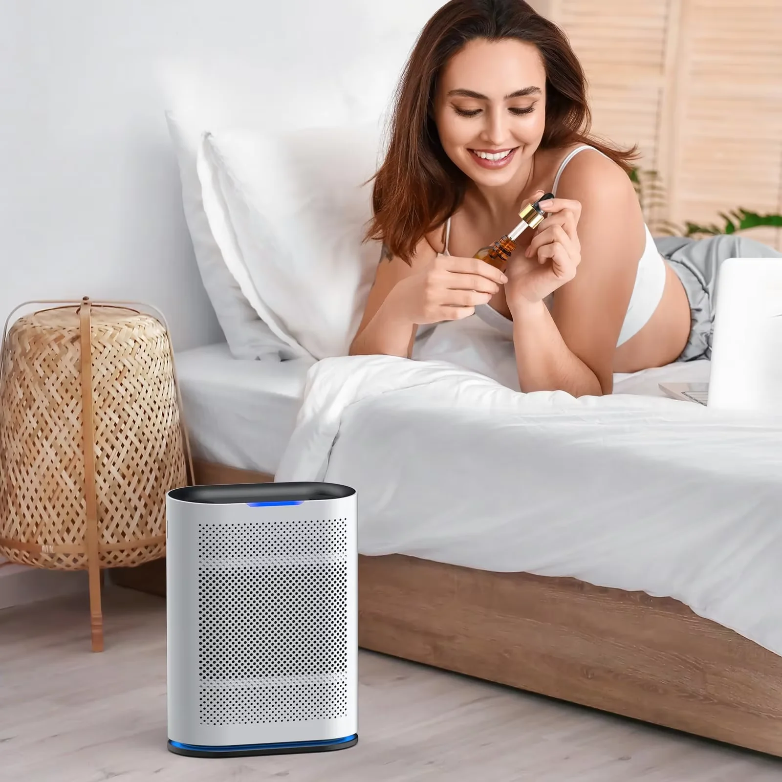 2024 New Design White Black Air Purifier with AC Power Supply and Led Display Active Carbon Hepa Filter for Home Room Desktop