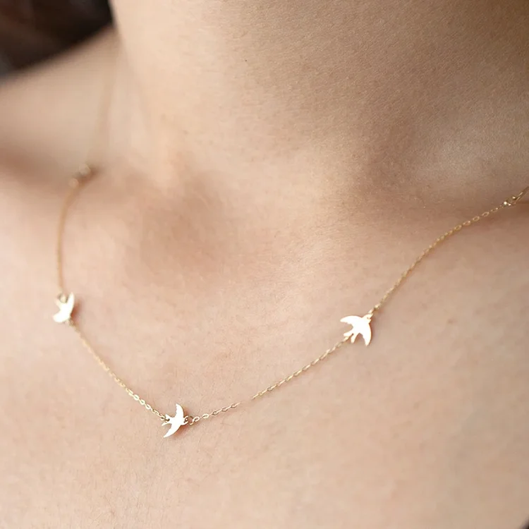 Cute station necklace for girls women accessories 14k gold sterling silver stacking love birds necklace