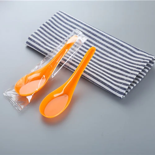 Plastic Chinese Disposable Black Yellow Soup Spoon