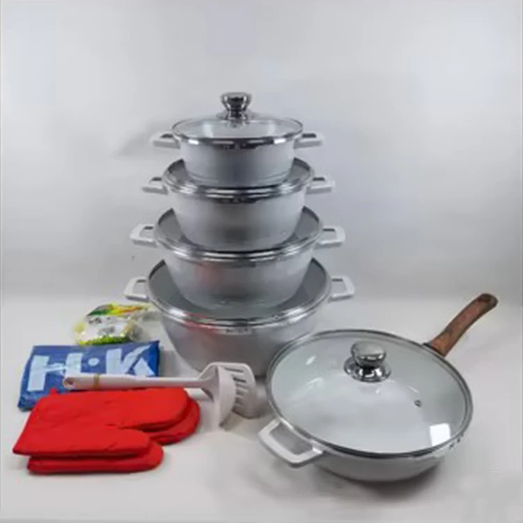 High Quality 16PCS Die Cast White Black Red Granite Coated Aluminum Cookware Sets Nonstick Cooking Pot Set