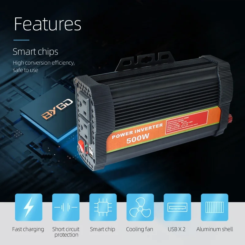 Manufacturer wholesale Modified sine wave 500w Power Inverter 12v24v to 110v220v dc to ac camper accessories inverter