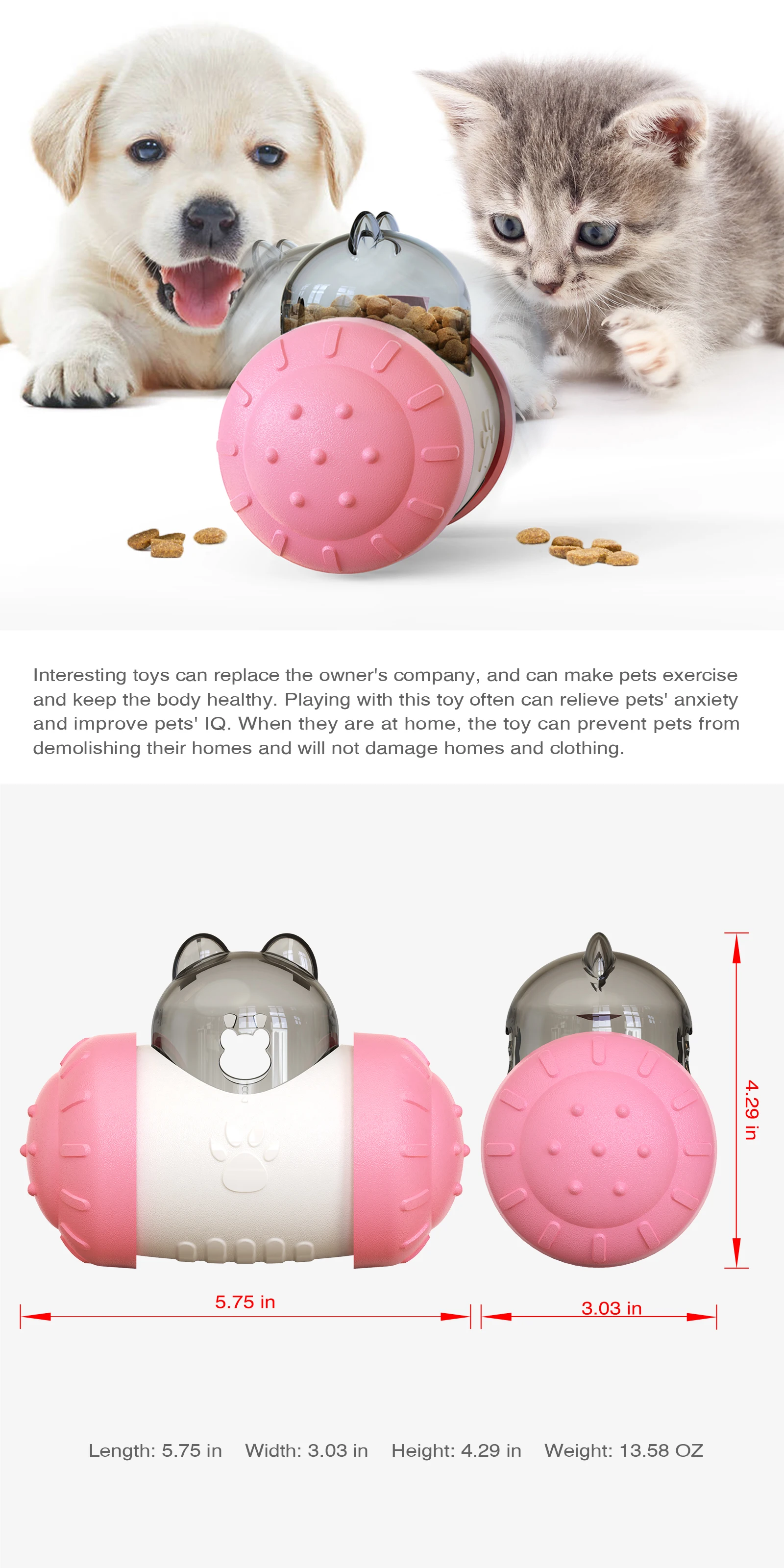 Multifunctional balanced cat and dog interactive toy with missing food  Pink