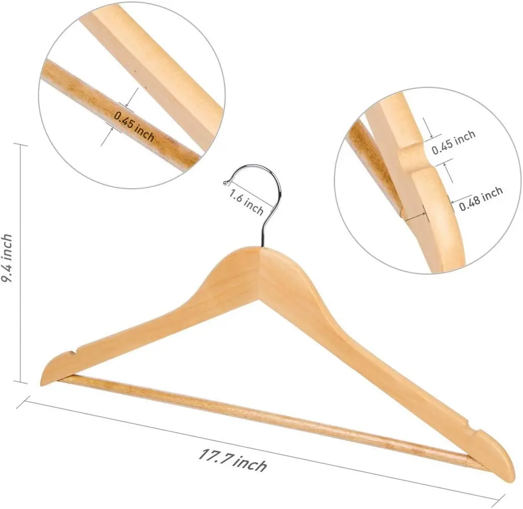 Heavy Duty Non Slip Wood Hangers for Coats Jackets Suits Pants  Clothes Hangers for Closet Bar and Notches