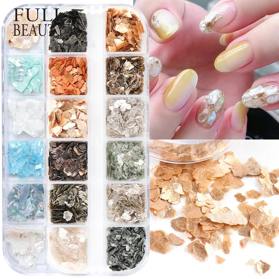 2022 New 3d Abalone Shell Irregular Nail Art Decorations Uv Gel Flake Slider Nails Shimmer Pearl Jewelry Tips Manicure Polish
