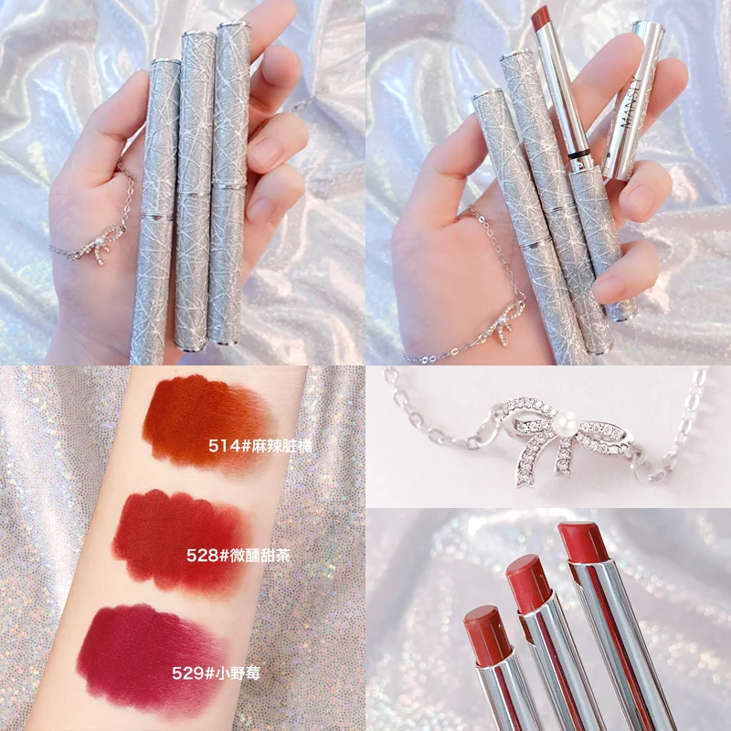 Diamond Tiny Silver Tube Lipstick of 3 pcs Makeup Gift Sets Makeup Gift Sets Cosmetics with Butterfly Necklace