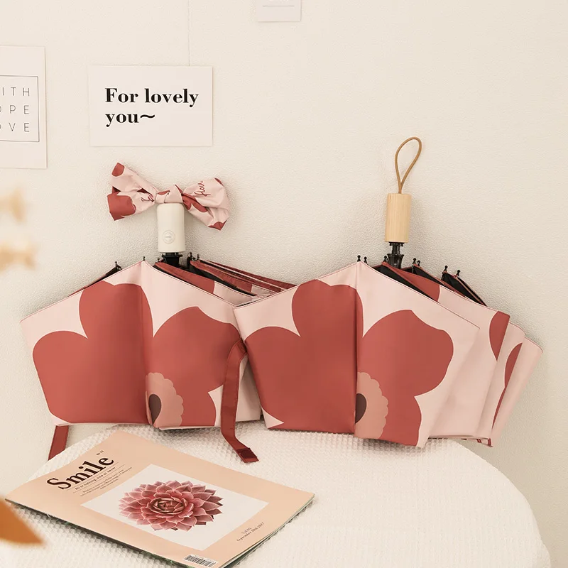 High Quality 8 Bones Umbrella Customized Company Logo Printed Floral Three Folding Self Open Automatic Umbrella