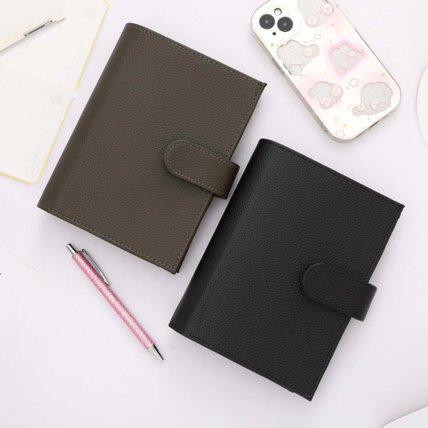 Hongbo Best Selling Christmas/Office/School Gift 13-Color Gold A6 Soft Litchi Leather Budget Binder Planner Wallet with Custom