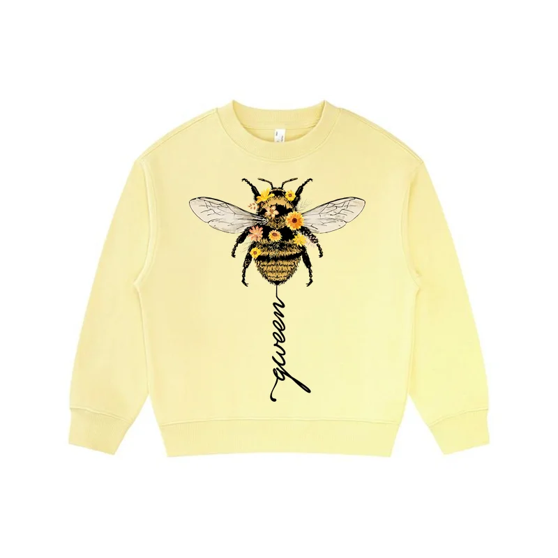 330g High Quality Children Long Sleeve Sweatshirt Kids Trend Bee Pattern O-Neck Hoodies Clothes Pullover For Boys Girls