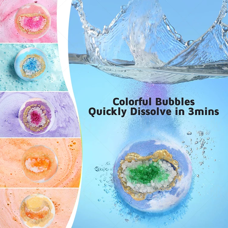 Custom Manufacturer Geode Bath Bombs 3D Shaped Luxury Milk 3d Crystal Bath Bombs Gift Set