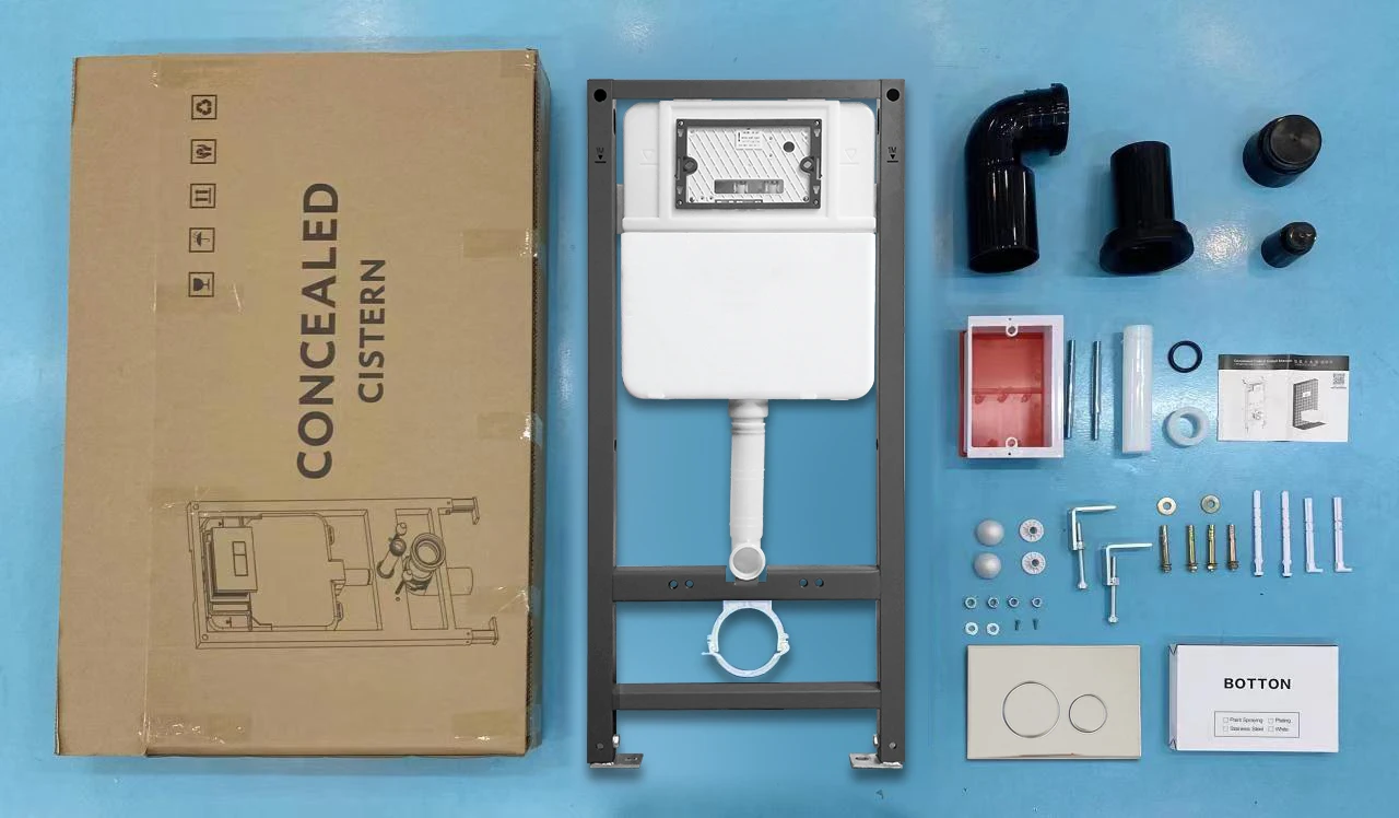 Wall hung toilet built-in wall installation simple stylish concealed tank flush toilet cistern with high-density frame