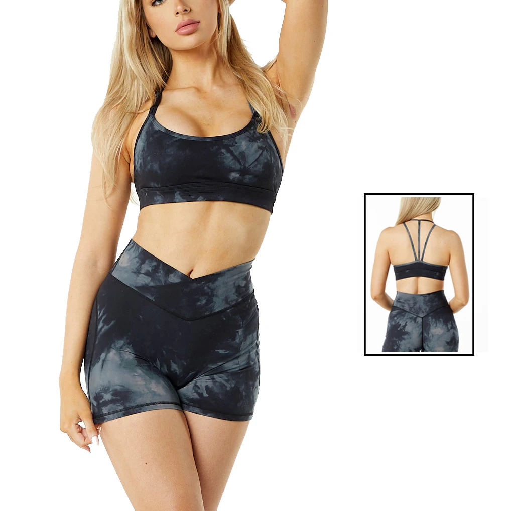 OEM Sportswear Gym Fitness Sets Custom 2 Pieces Yoga Wear Shorts Set Sexy Sports Bra Top Summer Biker Shorts Set Women