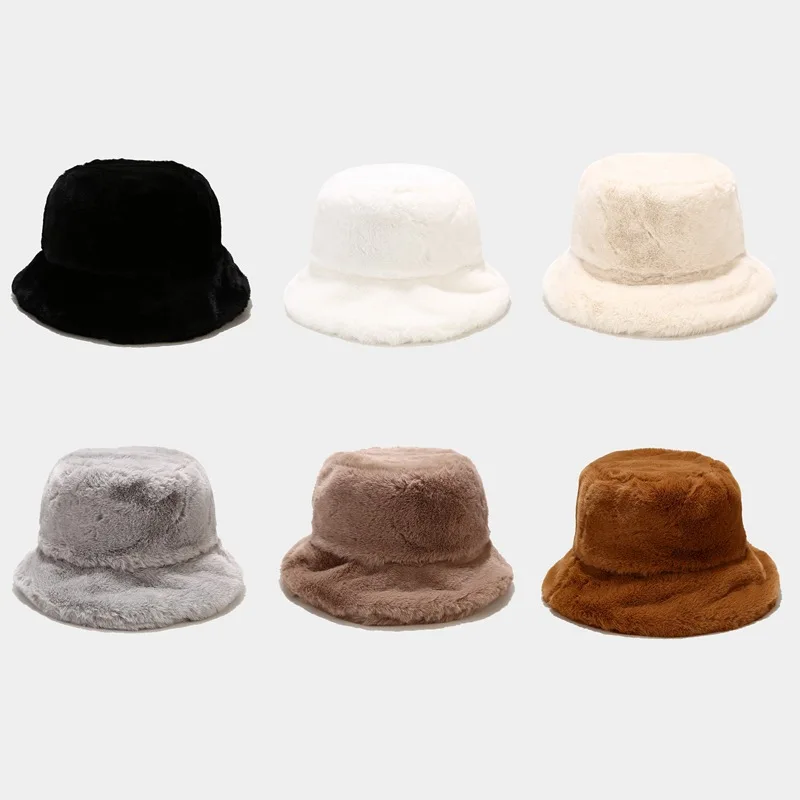TBH 2021 Wholesale Winter Warm Designer Long Plush Luxury Fuzzy Caps Faux Fur Bucket Hats For Women