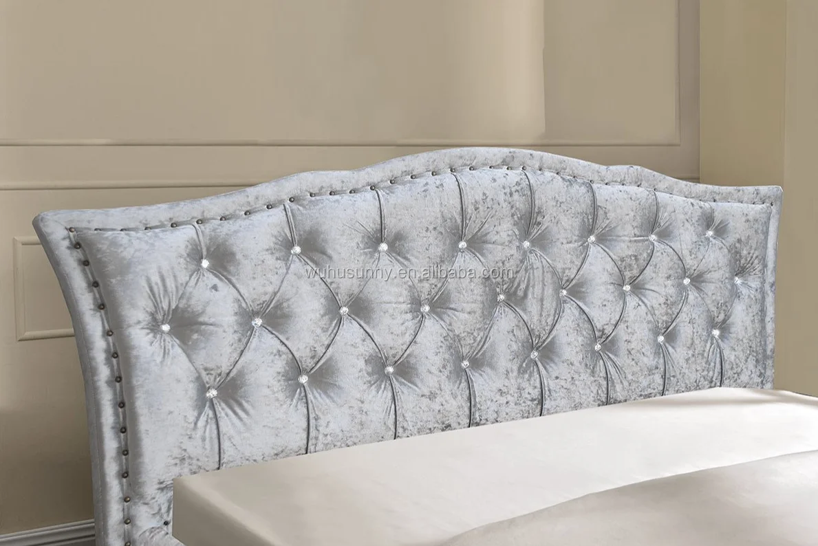 2022 Factory Direct High Quality queen size crush velvet fabric bed frame with headboard