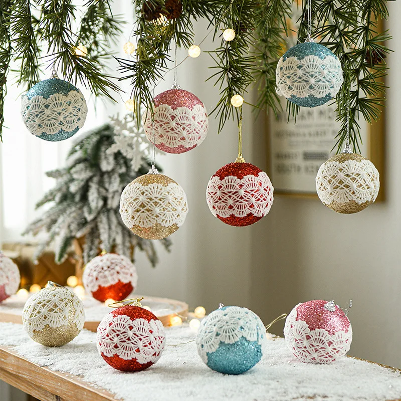 8 см розовые блестки кружева Рождественский бал Bolas de Navidads декоративные шарики из пенопласта для дома Упакованные Рождественские елочные украшения