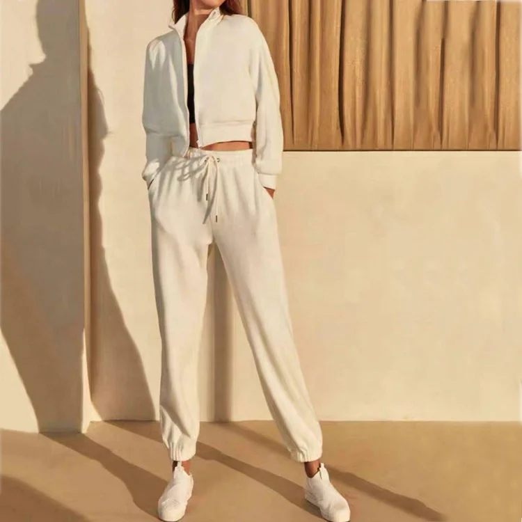 Women Sports Tracksuit Zipper Sweatshirt And Pants 2 Pieces Set Fashion Winter Female Pullover Crop Top Trousers