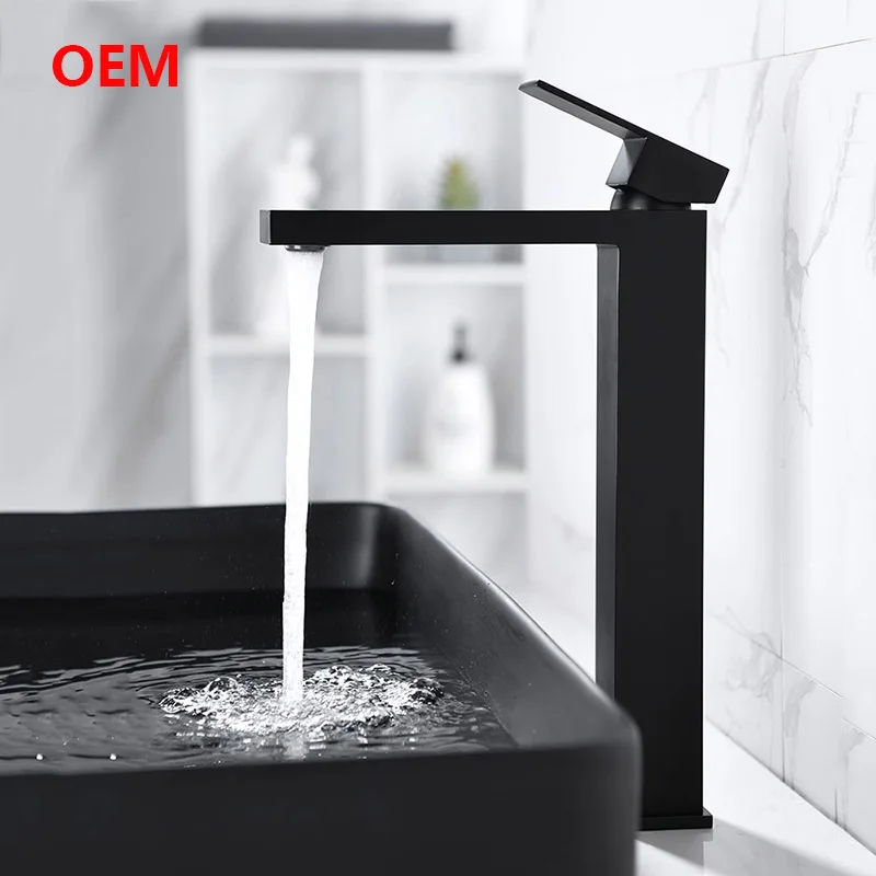 Simple Square Black Bathroom Faucet 304 Stainless Steel Basin Faucet Single Hole Countertop Mount High Quality Chrome Plated Mix