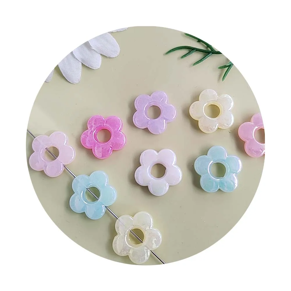 500g 16mm Acrylic Cream Color Hollow Flower Beads for DIY Earrings Necklace Keychain Flower Pendant Handmade Beaded Pen Material