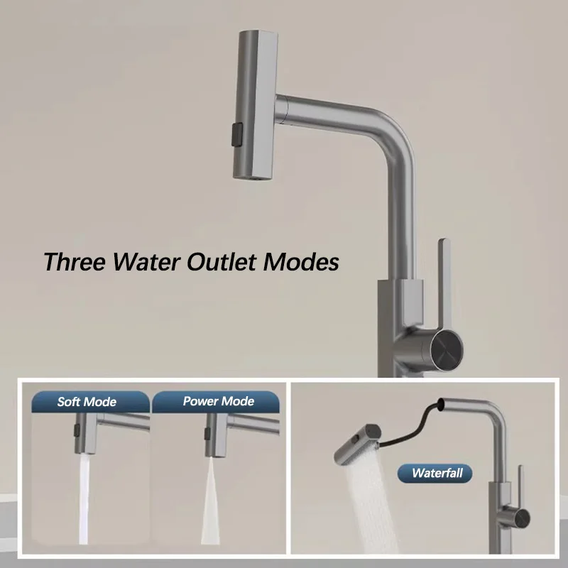 LED Kitchen Faucet Temperature Display Kitchen Sink Faucet Pull-out Three Mode Kitchen Taps Cold Hot Water Mixer Tap Hydropower