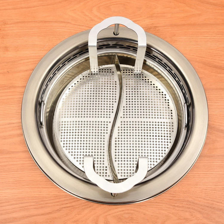 Restaurant Rectangle Metal Hot Pot Table with Wooden Top for Sale