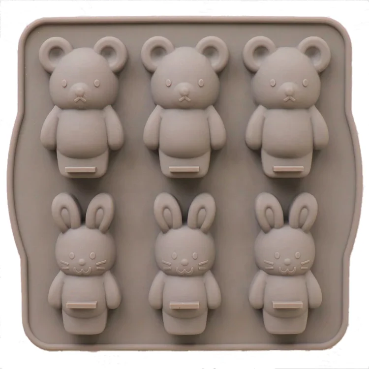 cotta 6 Cavity Food Grade Cute Rabbit Bear Shaped Cartoon baking silicone molds Chocolate Mold Baking Cake Mold Ice Tray