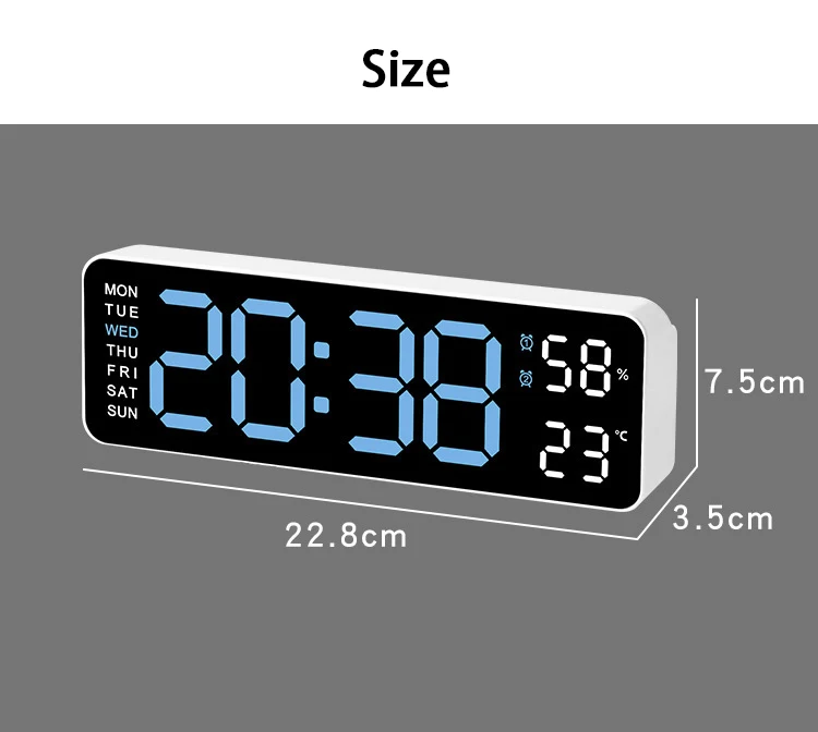 LED Electronic Date Temp Display Wall Electric Clocks Digital Large Display Alarm Clock for Living Room Office Decor