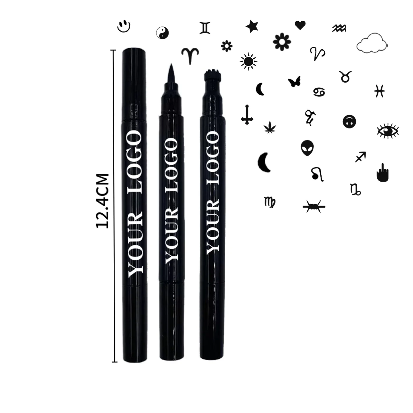 Eyeliner Stamps Pen With Bat, Spriderweb,Star,Moon,Heart,Flower,Smiley,Stamp Stencils Shapes Long-Lasting Waterproof Smudgeproof