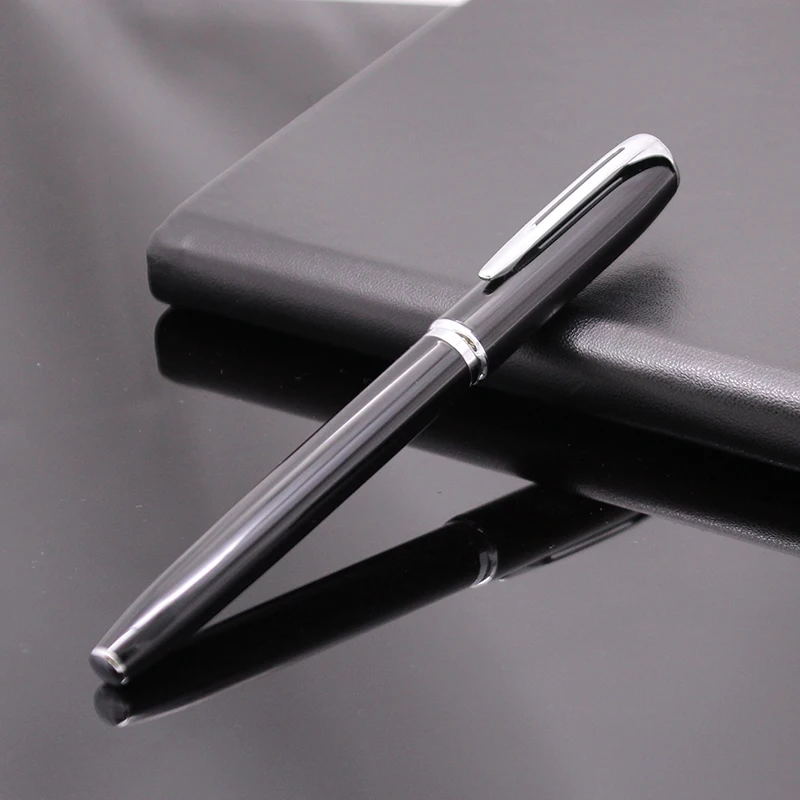[Customized products] Executive Professinal Metal Black Signature Refill Rollerball Pen For Business,Office (black/blue ink)