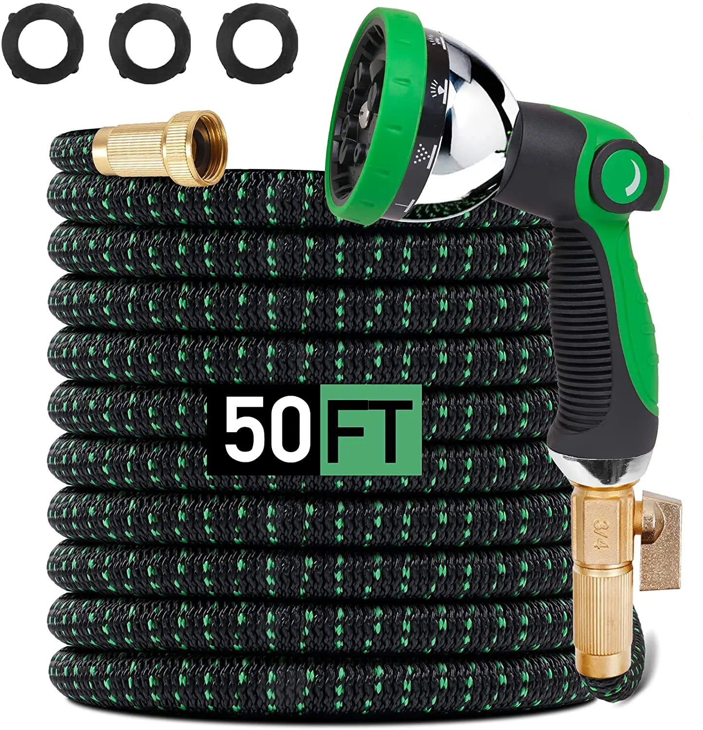 Upgraded Expandable 100 FT Garden Hose With 8 Function Spray Hose Nozzle,3-Layers Latex Core, 3/4 Inch Solid Brass Fittings