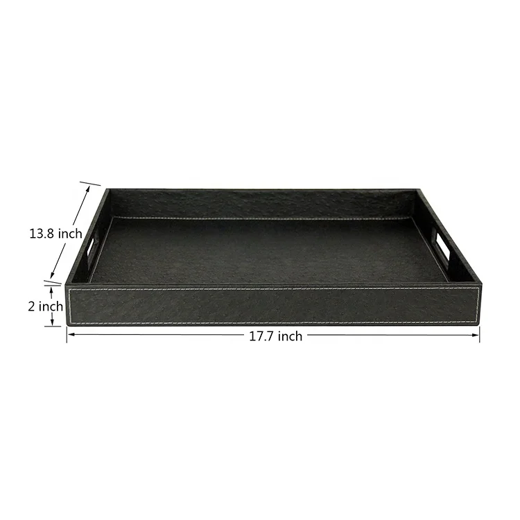 Black handmade wholesale square serving leather easy carry decoration room serving tray