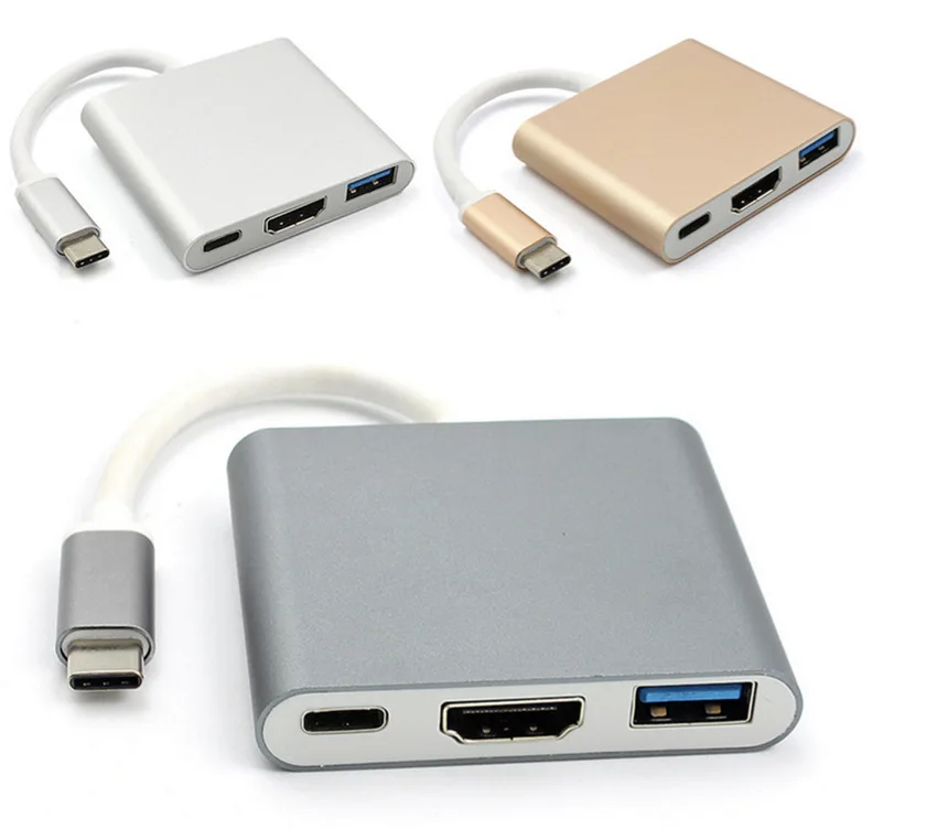 In Stock Type-C Cable 3 in 1 Type C to Hd-mi 4K USB 3.0 Hub
